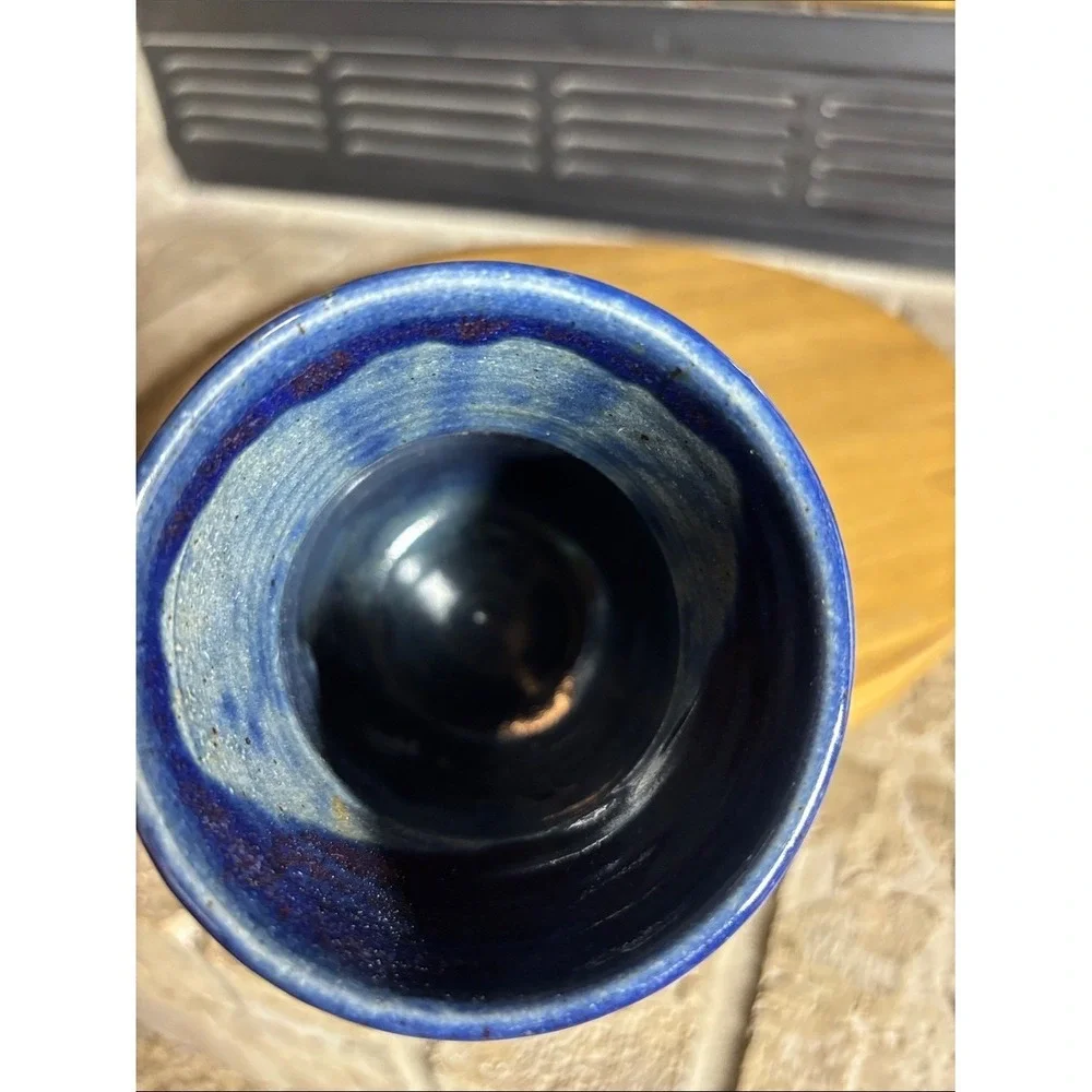 Vintage‎ Handmade Blue Stoneware Mug w/Heart Accent Signed GIFT Rustic Farmhouse